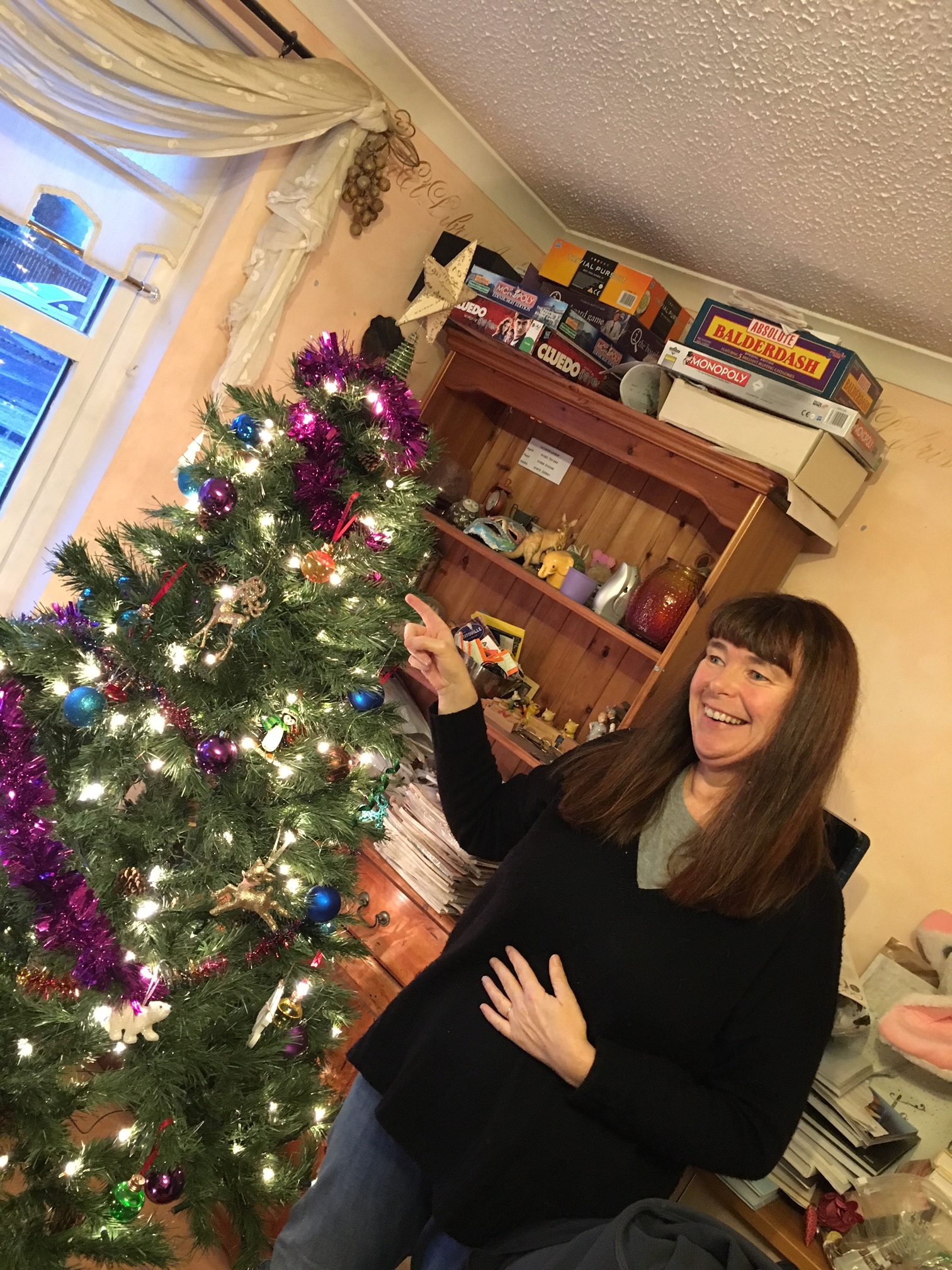 Caron Lindsay and Christmas tree
